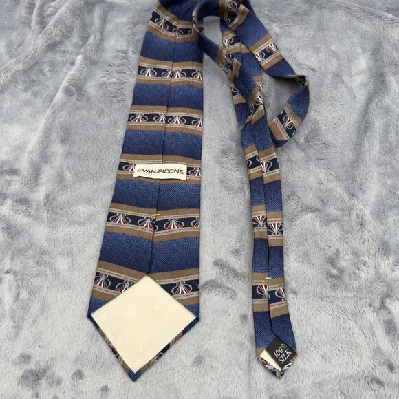 Evan-Picone Abstract Men’s Necktie Blue and Gold 100% Silk Length 58" - Picture 7 of 8